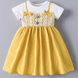 Mark & Mia Half Sleeves Frock with Floral Embroidery & Bow Applique - Yellow-image-32