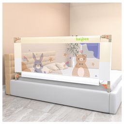 BAYBEE Baby Bed Rail Guard for Baby Safety with 28 Height Adjustable, Portable Bed Side Protector for Baby Falling | Foldable Single Side Bed Railing for Baby Toddler Kids (White/Beige, 150x80cm)-55