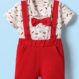 Babyhug Single Jersey Knit Half Sleeves Printed Shirt & Shorts Set With Bow Applique - White & Red-image-33