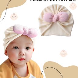 Bembika Cotton Bow Applique Detailed Turban Cap - Beige-image-10