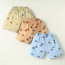 Simply Sinker Knit Knee Length Shorts With Dino Print Pack Of 3 - Light Blue Yellow & Brown-picture-21