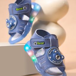 KATS Bear Face Applique Detailed Velcro Closure LED Sandals - Sky Blue-image-53