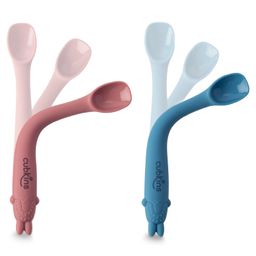 CUBKINS Set of 2 Early Feeding Bendable Spoon for Babies & Infants | 100% Pure Silicone | Promotes Self-Feeding | Safe, BPA Free, Food Grade, FDA Approved | Washable & Reusable (Raspberry, Blue Olive)-13