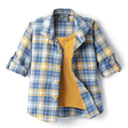 Dapper Dudes Full Sleeves Checked Shirt With Attached Tee - Lemon-image-98