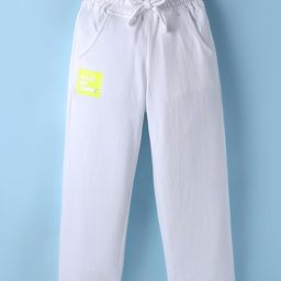 Olio Kids Cotton Knit Full Length Lounge Pant With Text Patch - White-image-97
