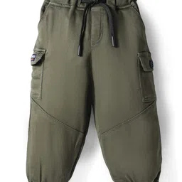 Olio Kids Cotton Woven Full Length Solid Trousers with Cargo Pants - Olive Green-picture-47