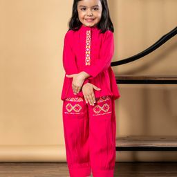 READIPRINT Silk Woven Full Sleeves Ethnic Embroidered Kurti With Coordinating Patiala Set - Pink-picture-26