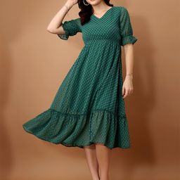 Murcia Polka Dot Print Georgette Fit & Flare Midi Dress-image-39