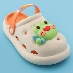 Oh! Pair Slip On  Clogs With Back Strap Closure & Frog & Teddy Applique - Orange image 3