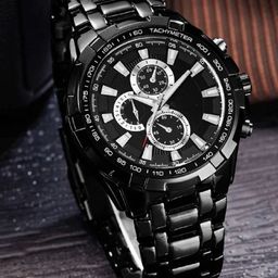 SZN Men Skeleton Dial & Reset Time Analogue Watch Full Black Chrono-6