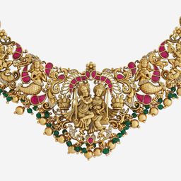 Kushal's Fashion Jewellery 92.5 Pure Silver Gold-Plated Stones Studded Temple Necklace image 4