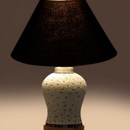 Devansh Black & White Printed Frustum Shaped Wooden Table Lamp image 2