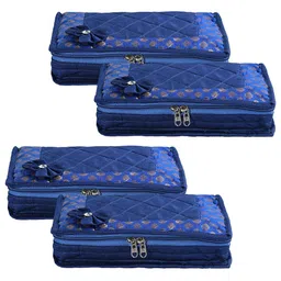 Kuber Industries Blue 4 Pieces Pieces Floral Embroidered Jewellery Organisers-82