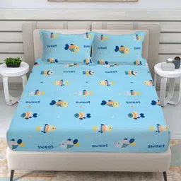 KIDS WONDERS Blue Printed 160 TC Microfiber King Bedsheet Set 2.28 m x 2.54 m-image-67