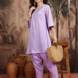 Sangria Geometric Yoke Design Foil Print A-Line Kurta with Salwar image 4