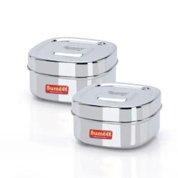 Sumeet Silver Stainless Steel 2 Piece Container-image-78