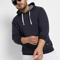 Instafab Plus Navy Cotton Regular fit Plus Size Hooded Sweatshirt-image-91