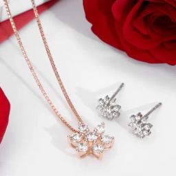Zavya Blooms in Harmony Rose Gold & Silver Floral Necklace Earring Set-image-63