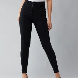 DOLCE CRUDO Black Denim Skinny Fit High Rise Jeans-image-95