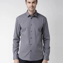 celio* Anthra Gray Solid Slim Fit Cotton Blend Shirt-image-13