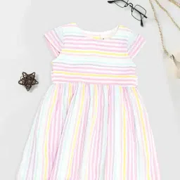 Pantaloons Baby Girls Bright White Acrylic Striped Dress-picture-27