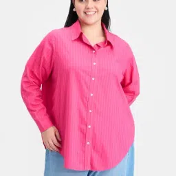 VIRGIO Pink Relaxed Fit Striped Shirt-picture-47