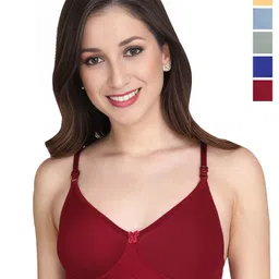 Liigne Women Pack Of 5 Full Coverage Lightly Padded Non-Wired Seamless Cotton T-shirt Bra-image-95