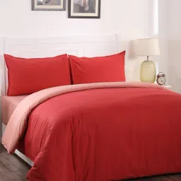 Maspar Red Cotton 200 TC Reversible Duvet Cover Set-22