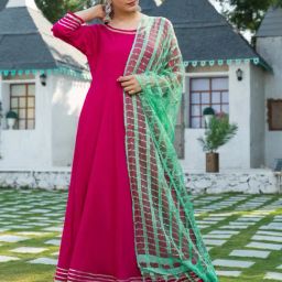 Pheeta Pink Flared Kurta With Dupatta-image-13
