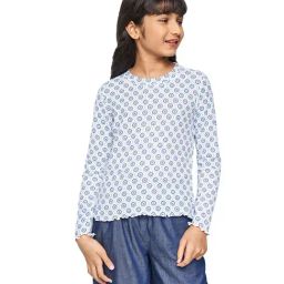 Global Desi Girl White & Blue Floral Print Top-image-64