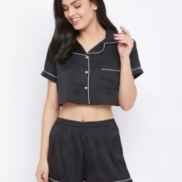 Clovia Black Top & Shorts Set-image-59