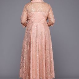 A PLUS BY AHALYAA Plus Size Polka Dots Printed Net Maxi Ethnic Gown image 4