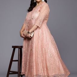 A PLUS BY AHALYAA Plus Size Polka Dots Printed Net Maxi Ethnic Gown image 5