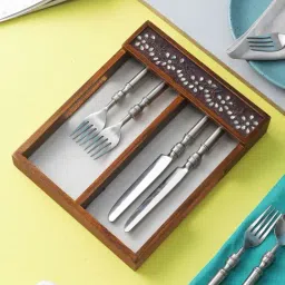 VarEesha Maroon Wood Cutlery Tray with Glass Base - Set of 1-38