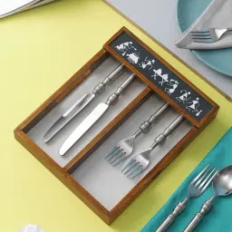 VarEesha Black Wood Cutlery Tray with Glass Base - Set of 1-18