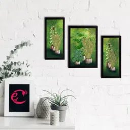 eCraftIndia Set of 3 Botanical and Floral Satin Matt Textured UV Art Painting-47