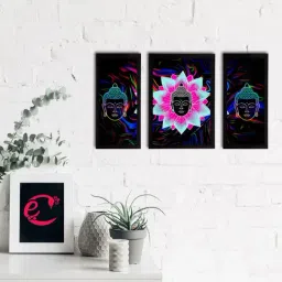 eCraftIndia Set of 3 Meditating Lord Buddha Satin Matt Textured UV Art Painting-image-99