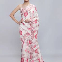 navyasa by liva Pink Floral Print Saree With Unstitched Blouse-image-60