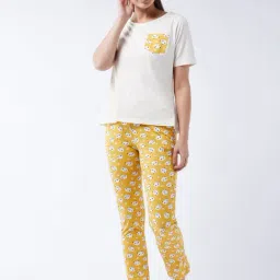 Miss Chase White & Mustard Cotton Printed T-Shirt Pyjama Set-picture-24