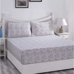 Maspar Hues PBS Nomad Scuplt Harold Blue & Grey Cotton 210 TC King Bedsheet & 2 Pillow Covers-image-84