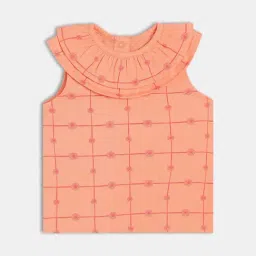 MINIKLUB Kids Peach Checks Regular Fit Top-image-11