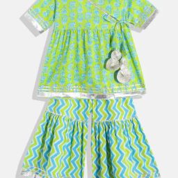 READIPRINT FASHIONS Kids Green Floral Print Kurta With Sharara-image-79