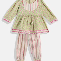 READIPRINT FASHIONS Kids Green & White Printed Kurta With Salwar-image-20