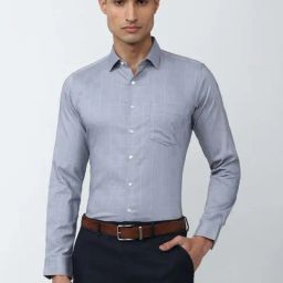 Van Heusen Grey Slim Fit Checks Shirt-image-33