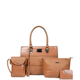 PELLE LUXUR Brown Textured Medium Handbag with Pouch Combo (Set of 4)-picture-5