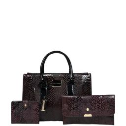 PELLE LUXUR Purple Textured Medium Handbag with Pouch (Set of 3)-5