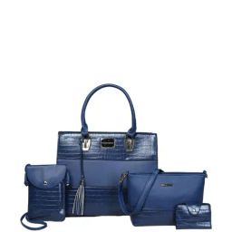 PELLE LUXUR Blue Textured Medium Handbag with Pouch Combo (Set of 4)-10