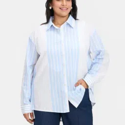 VIRGIO Blue Relaxed Fit Striped Shirt-picture-46