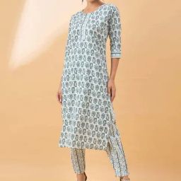 Winza Designer Blue Cotton Printed Kurta Pant Set-image-24