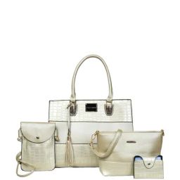 PELLE LUXUR Gold Textured Medium Handbag with Pouch Combo (Set of 4)-16